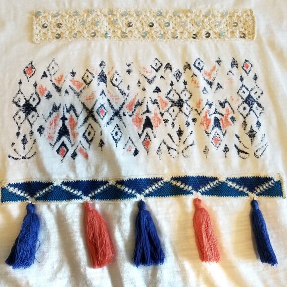 Zenergy by Chico's Tassel Embroidered Embellished T-Shirt White Size XL - Picture 7 of 9